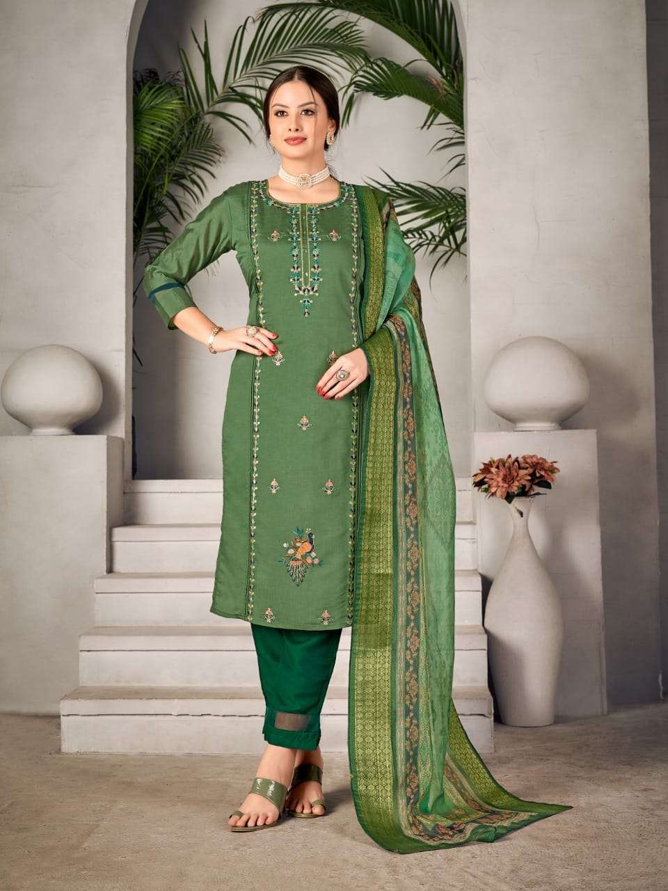 Kalash 2 Viscose Silk With Cotton  Multi Foil Thread With Hand Work Kurti Bottom With Dupatta On Wholesale