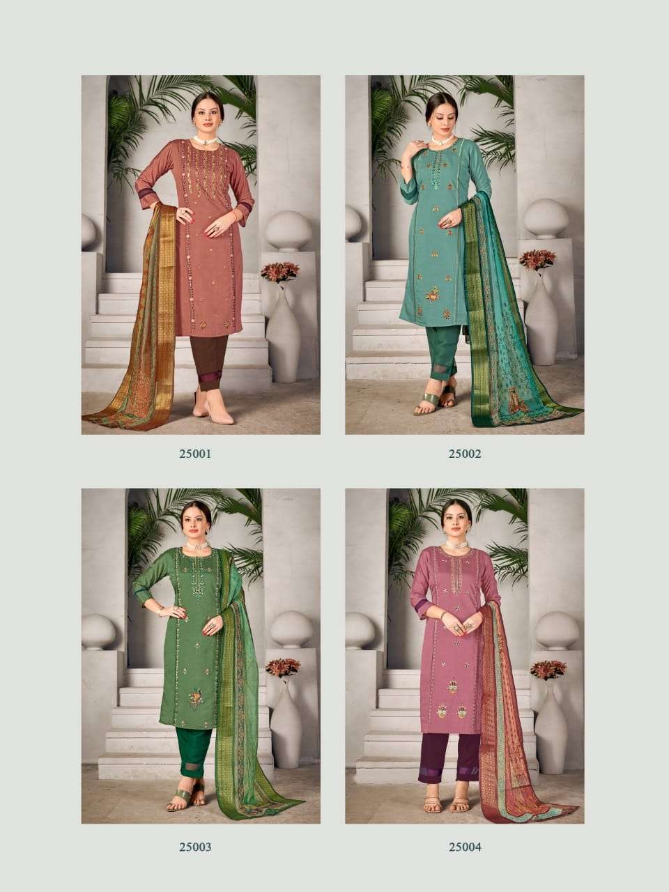 Kalash 2 Viscose Silk With Cotton  Multi Foil Thread With Hand Work Kurti Bottom With Dupatta On Wholesale