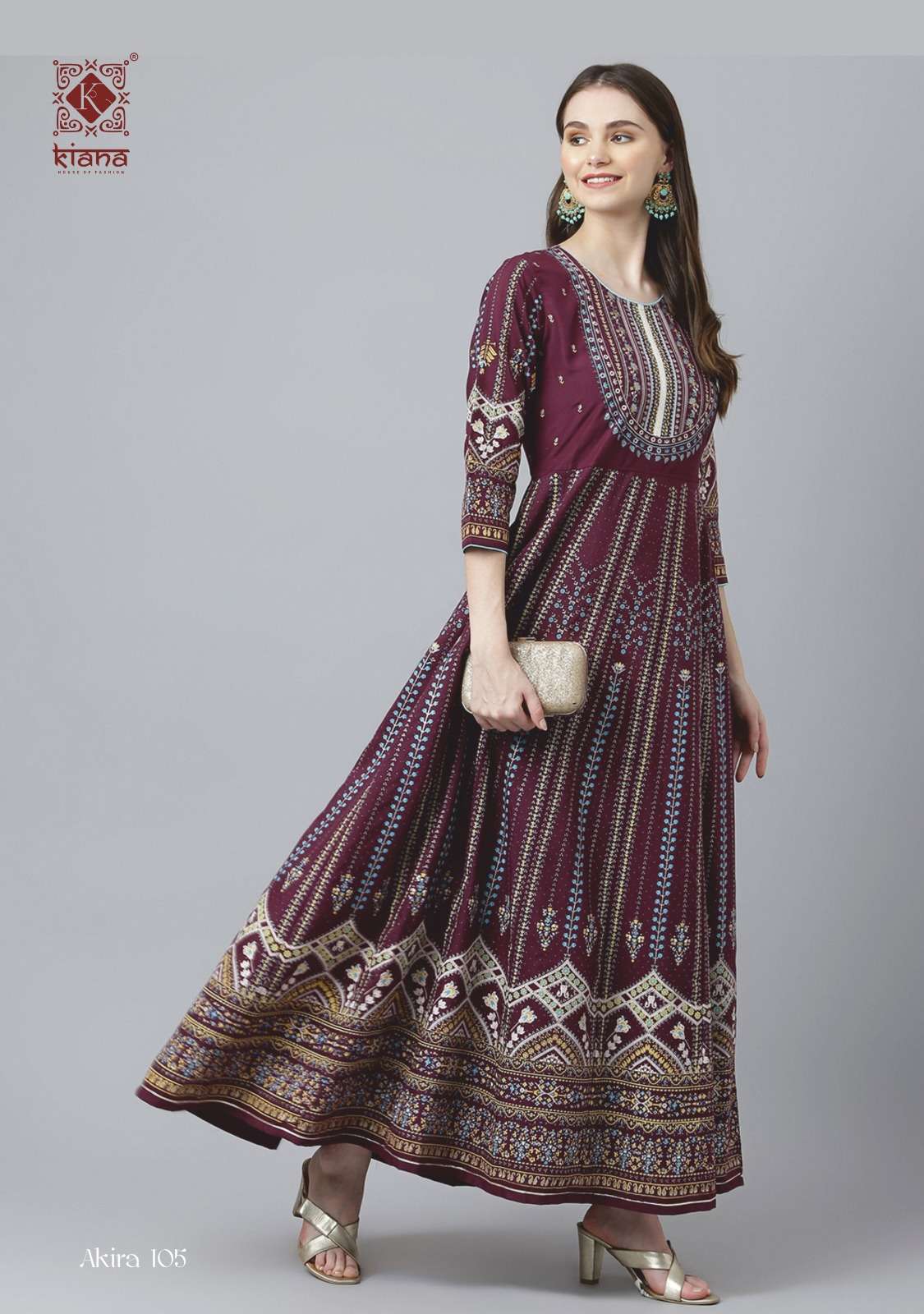 Kiana Akira Long Heavy Rayon Printed Stylish Anarkali Kurti On Wholesale