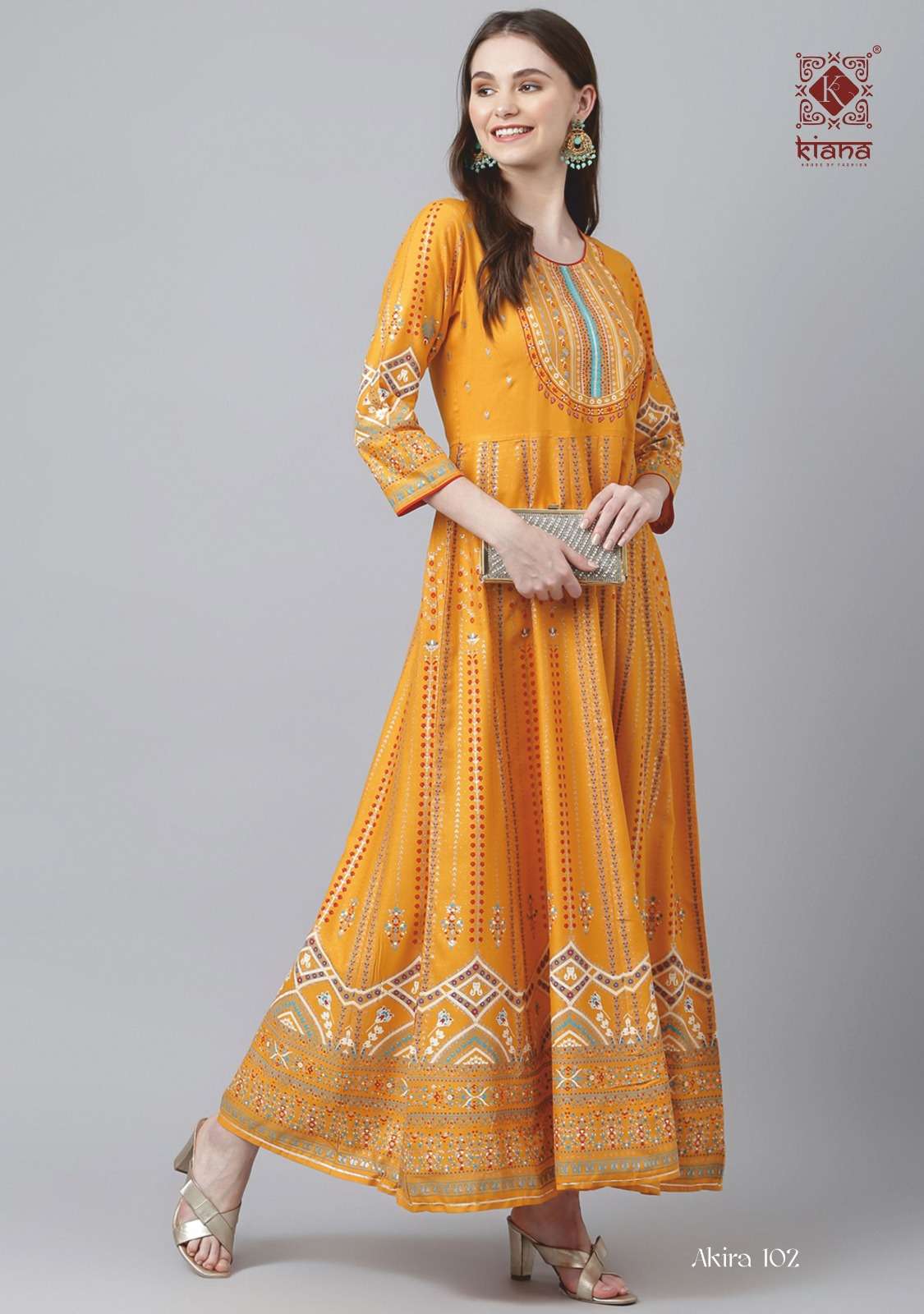 Kiana Akira Long Heavy Rayon Printed Stylish Anarkali Kurti On Wholesale