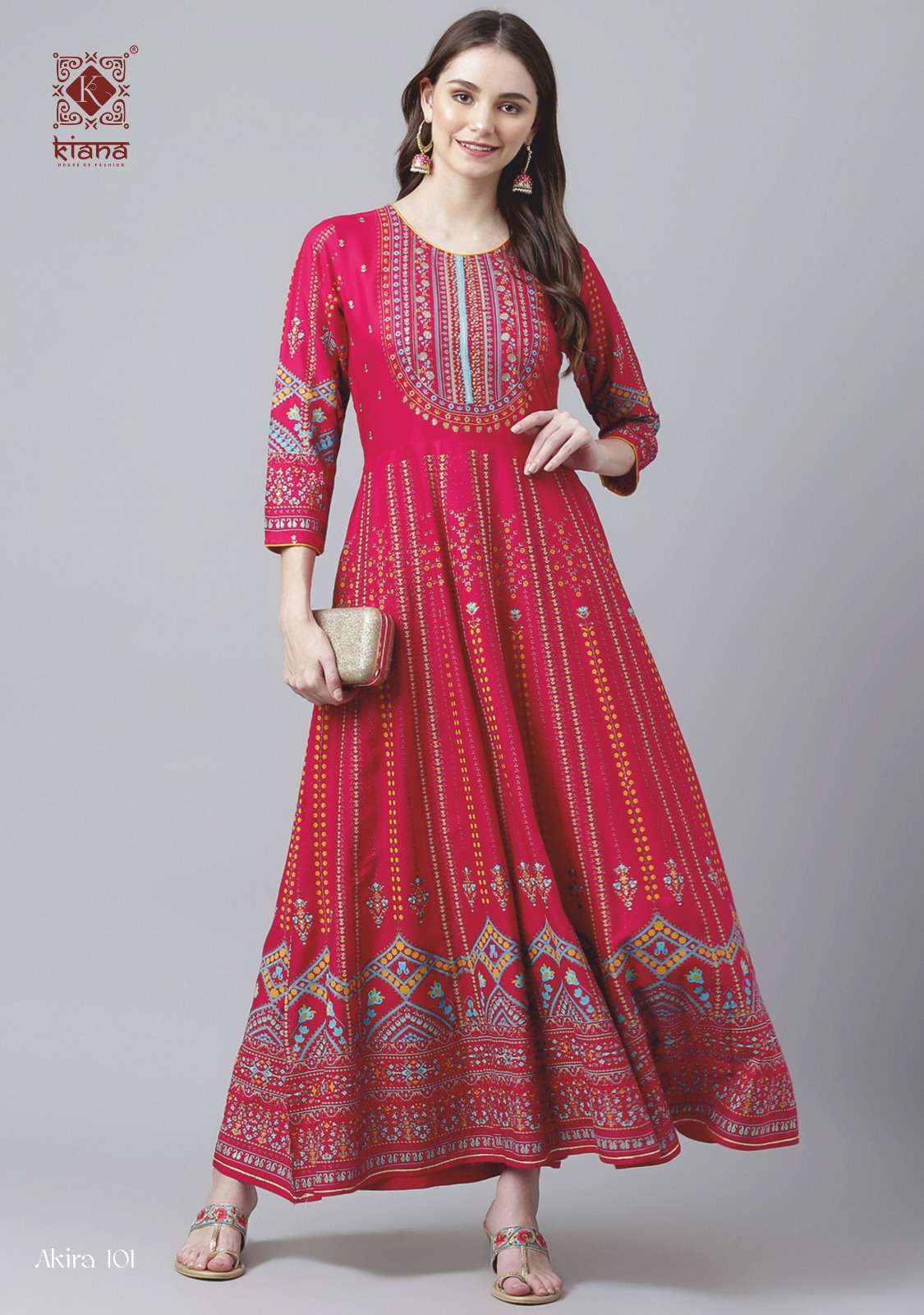 Kiana Akira Long Heavy Rayon Printed Stylish Anarkali Kurti On Wholesale
