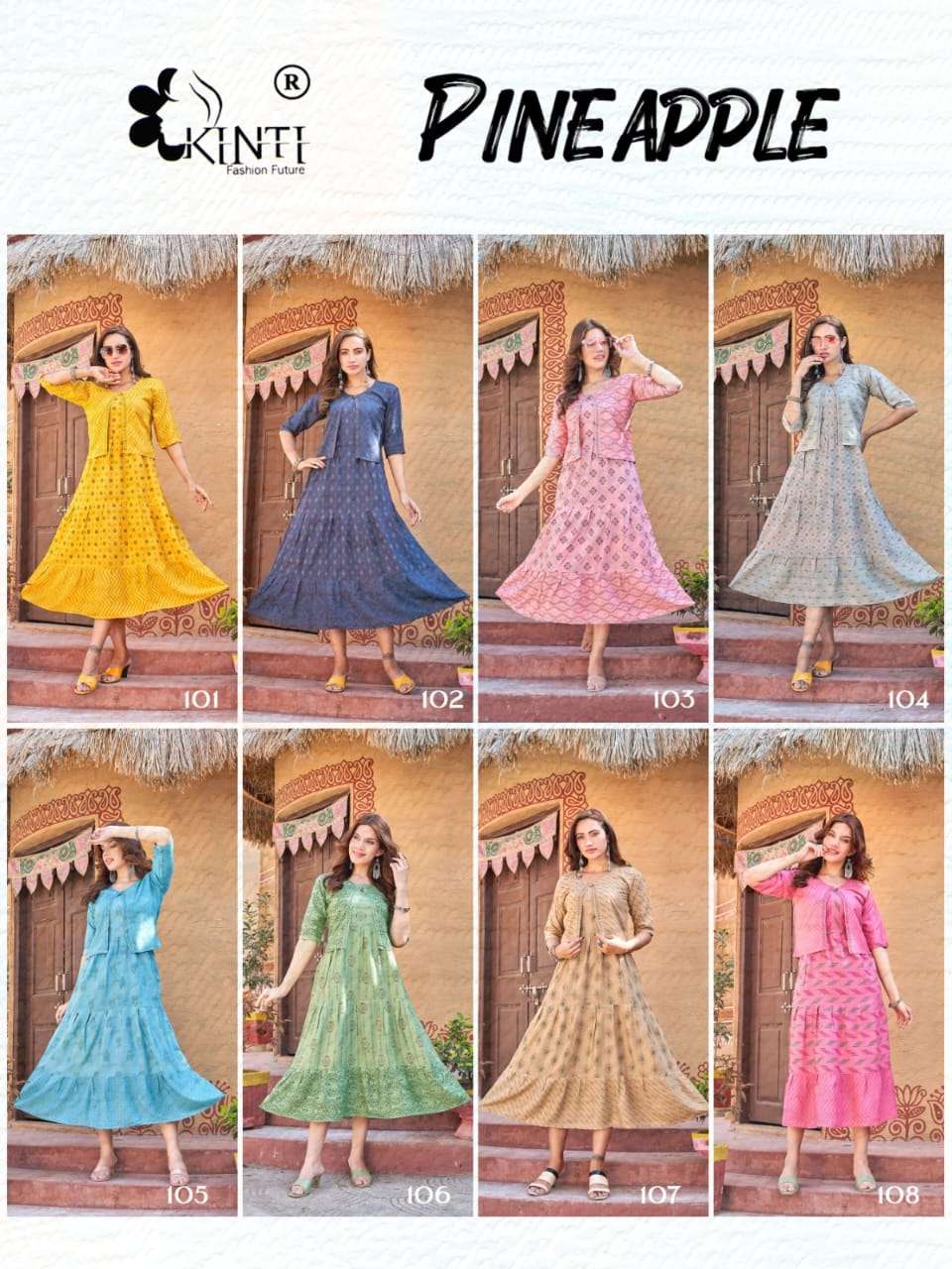 Kinti Pineapple Designer Long Kurti With Jacket On Wholesale