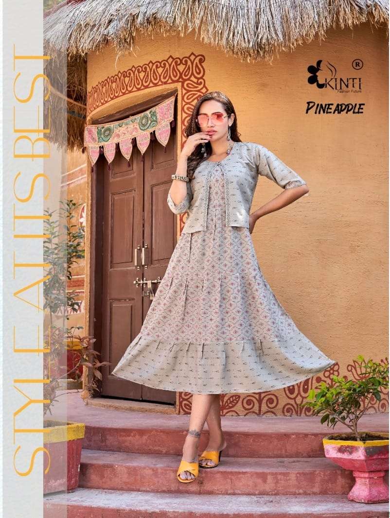 Kinti Pineapple Designer Long Kurti With Jacket On Wholesale