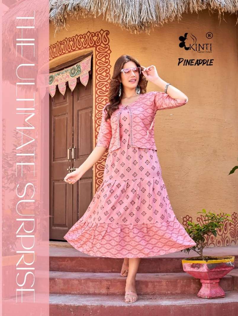 Kinti Pineapple Designer Long Kurti With Jacket On Wholesale