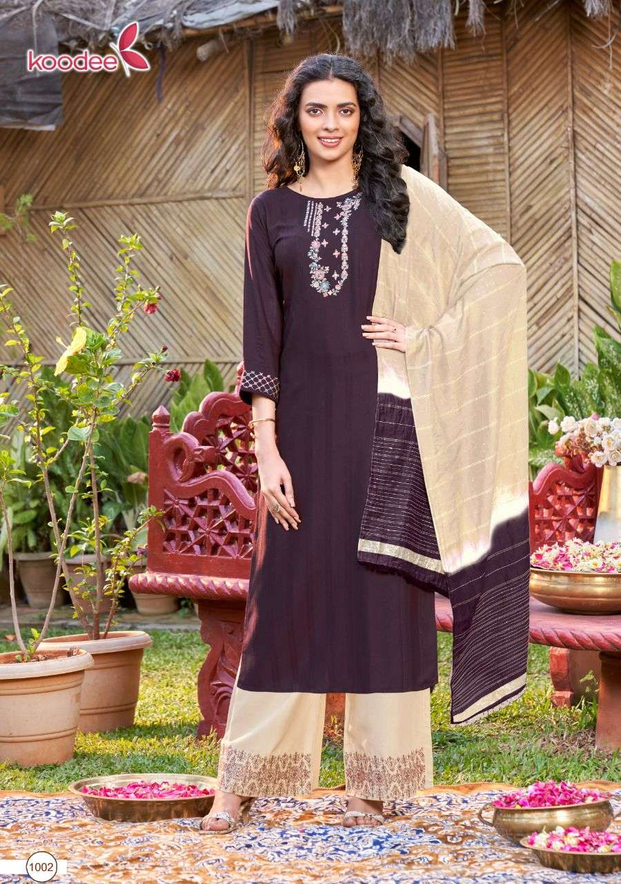 Koodee Pahechan-7 Hit Series Kurtis Plazzo Dupatta Sets On Wholesale 