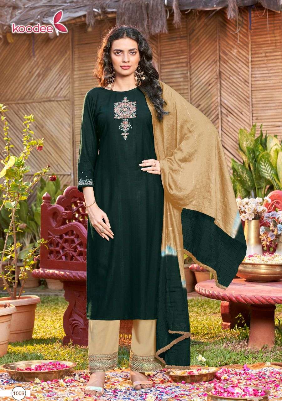 Koodee Pahechan-7 Hit Series Kurtis Plazzo Dupatta Sets On Wholesale 