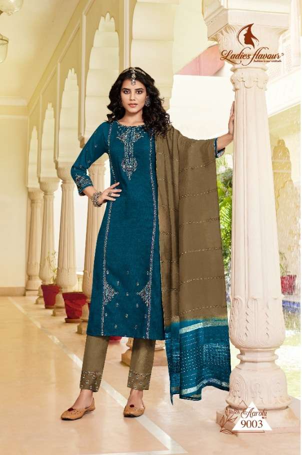 Ladies Flavour Aarohi Vol 9 Heavy Chinon Kurta Pant Set On Wholesale