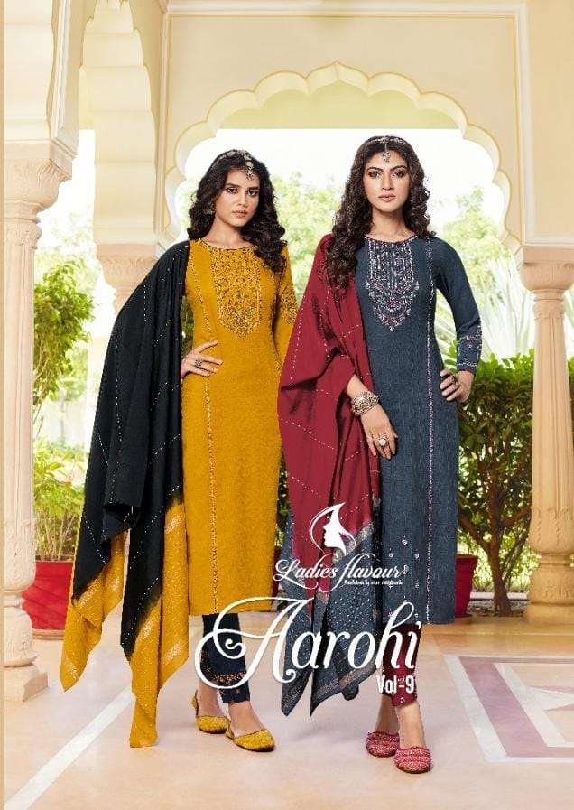 Ladies Flavour Aarohi Vol 9 Heavy Chinon Kurta Pant Set On Wholesale