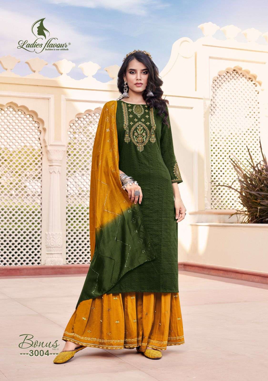 Ladies Flavour Bonus Vol 3 Fancy Top Bottom With Dupatta On Wholesale