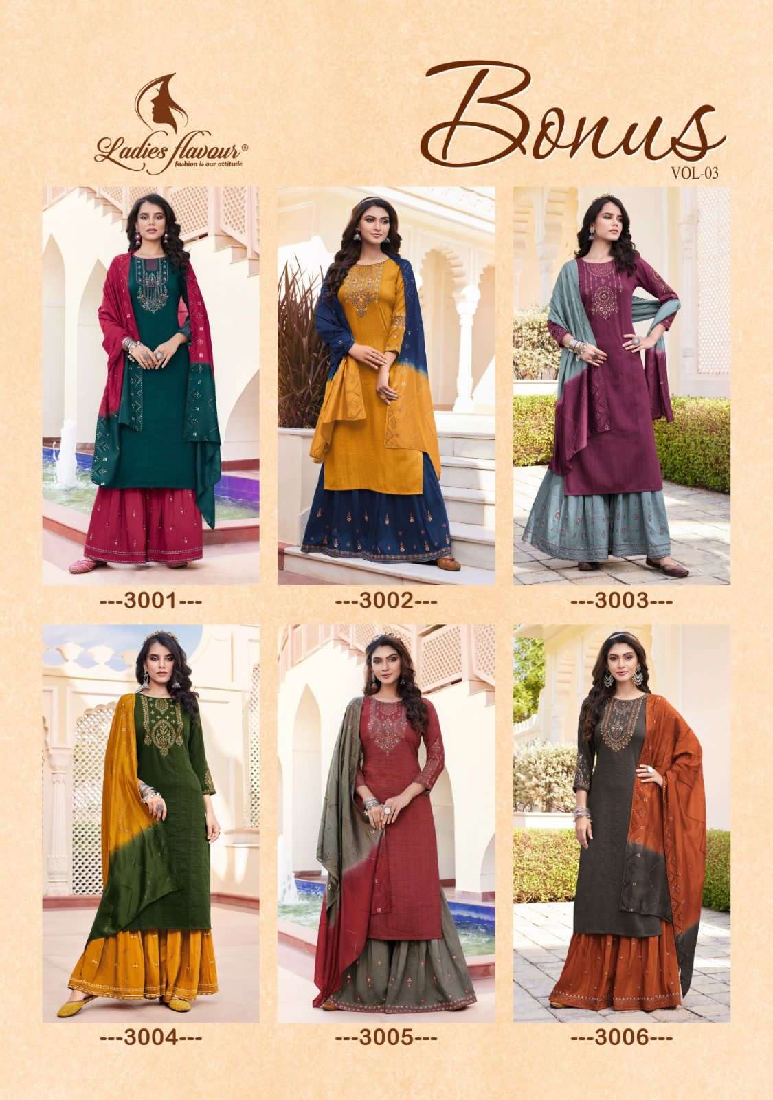 Ladies Flavour Bonus Vol 3 Fancy Top Bottom With Dupatta On Wholesale