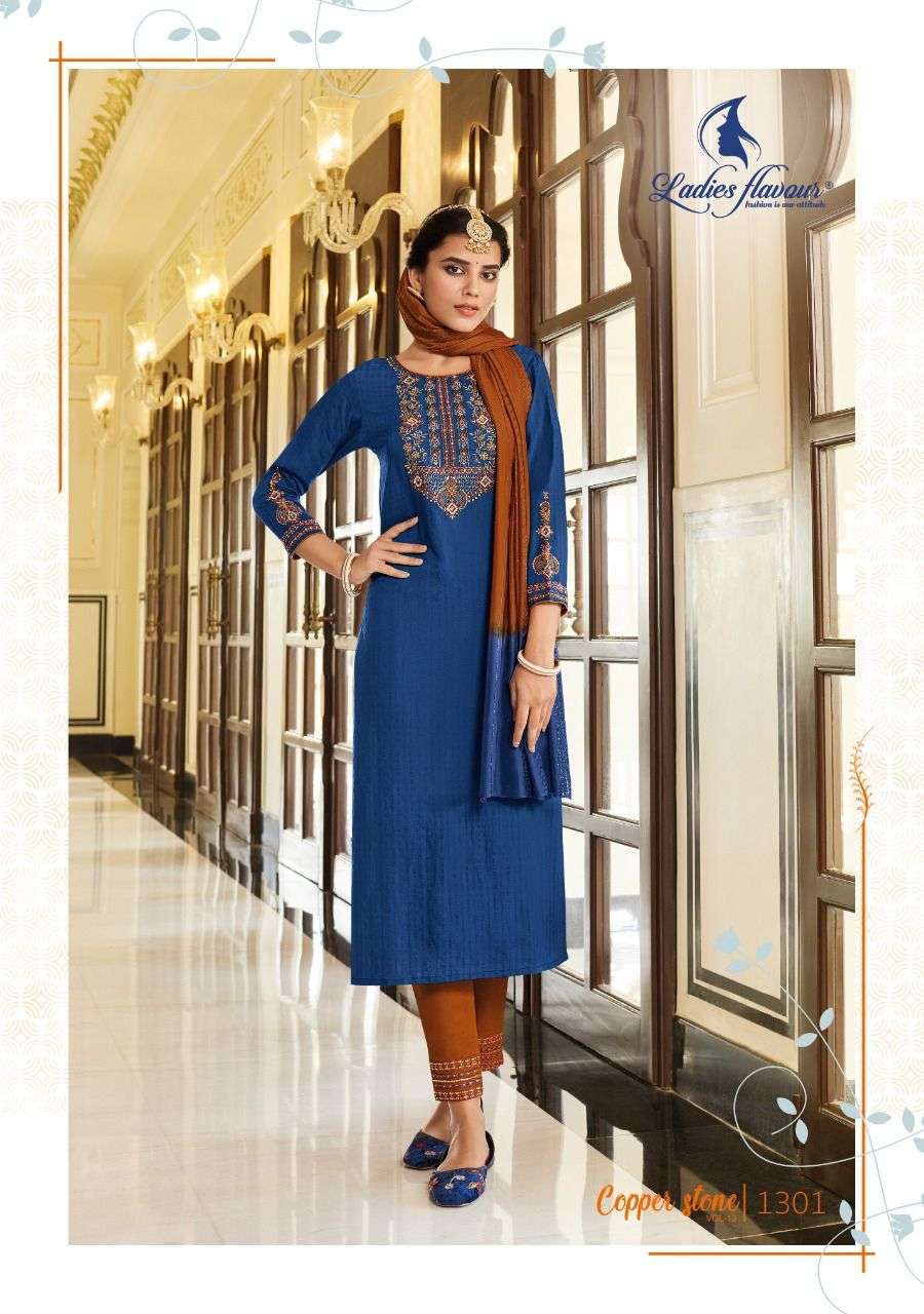 Ladies Flavour Copper Stone Vol 13 Pure Viscose With Embroidery With Heavy Khatli Work On Wholesale