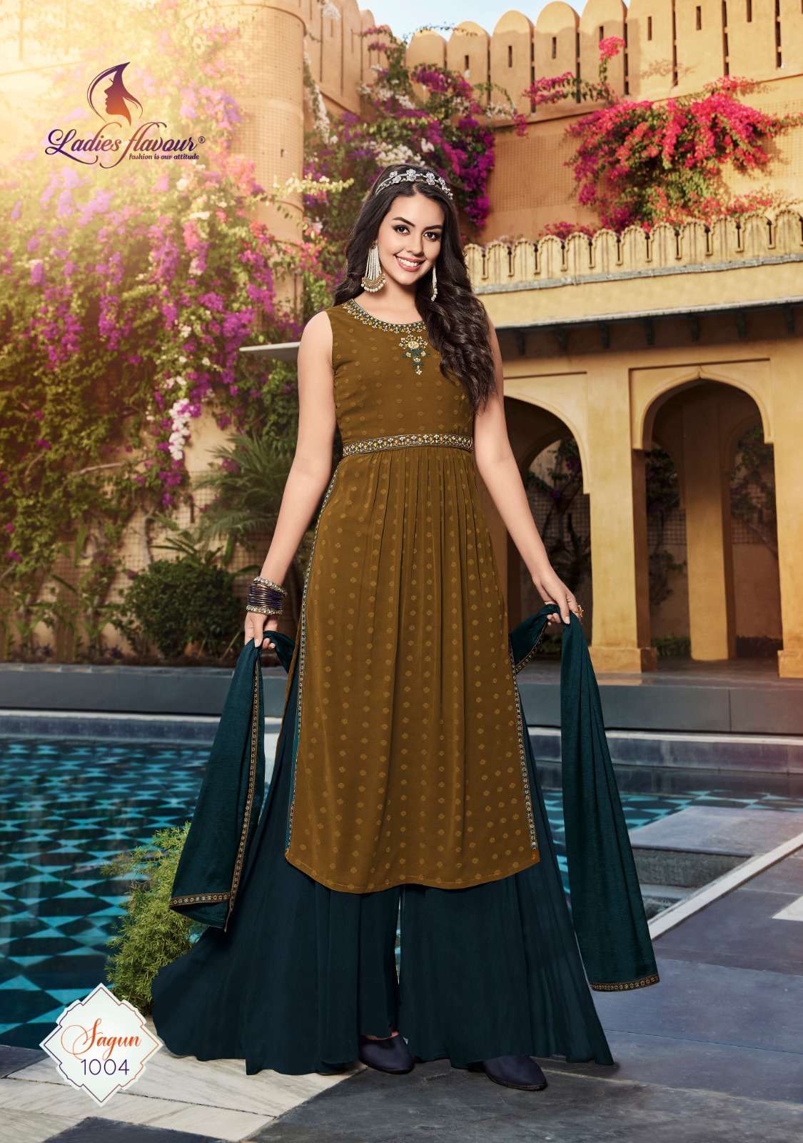 Ladies Flavour Sagun Party Wear Kurti With Bottom Dupatta On Wholesale