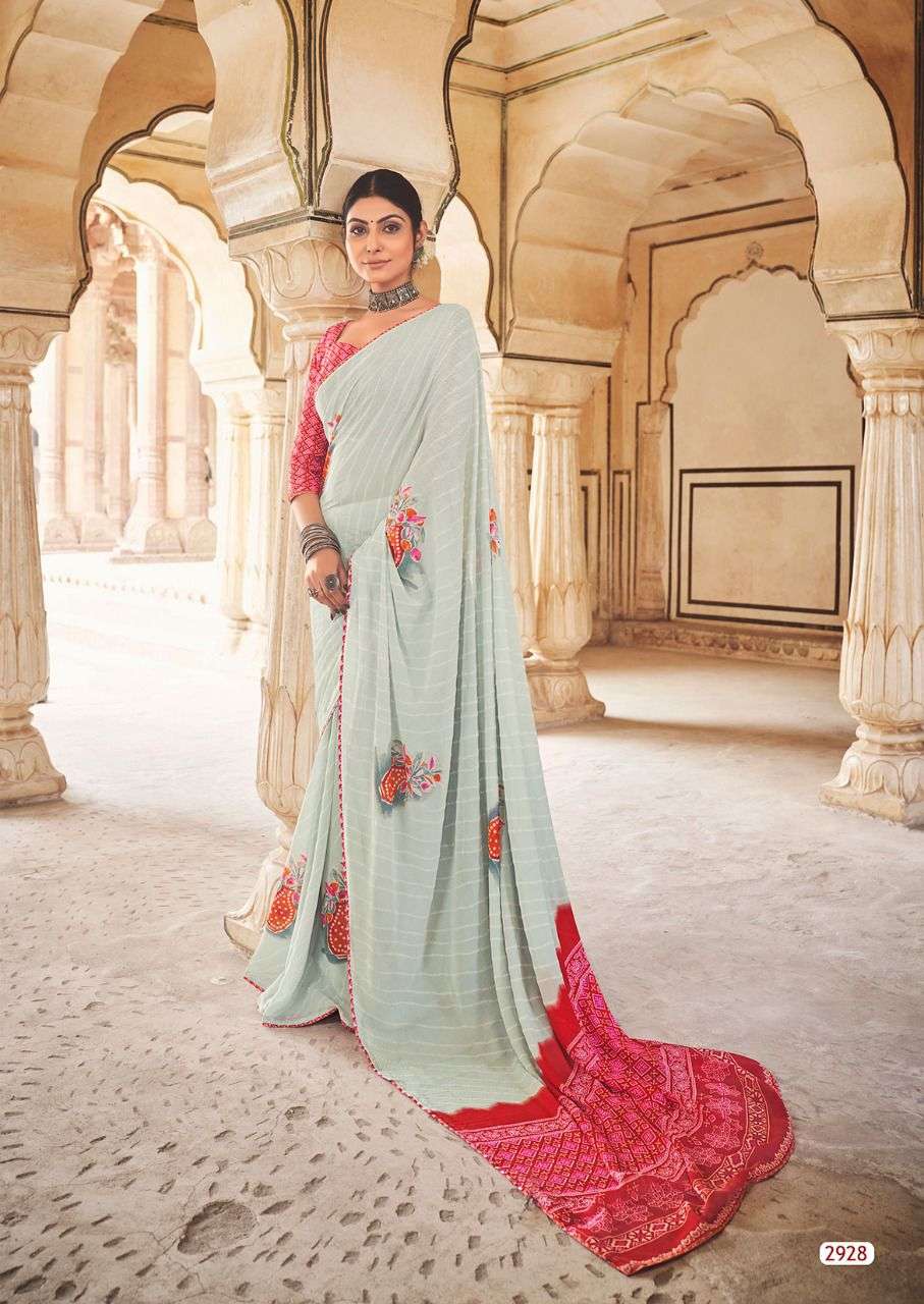 Lt Radha Casual Wear Georgette Saree Denting With Zari Print On Wholesale