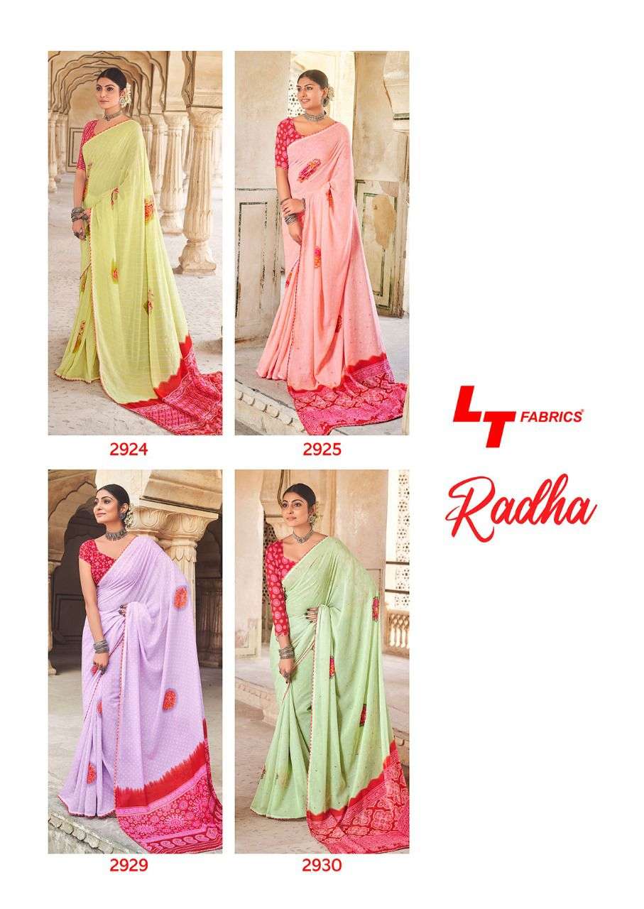 Lt Radha Casual Wear Georgette Saree Denting With Zari Print On Wholesale