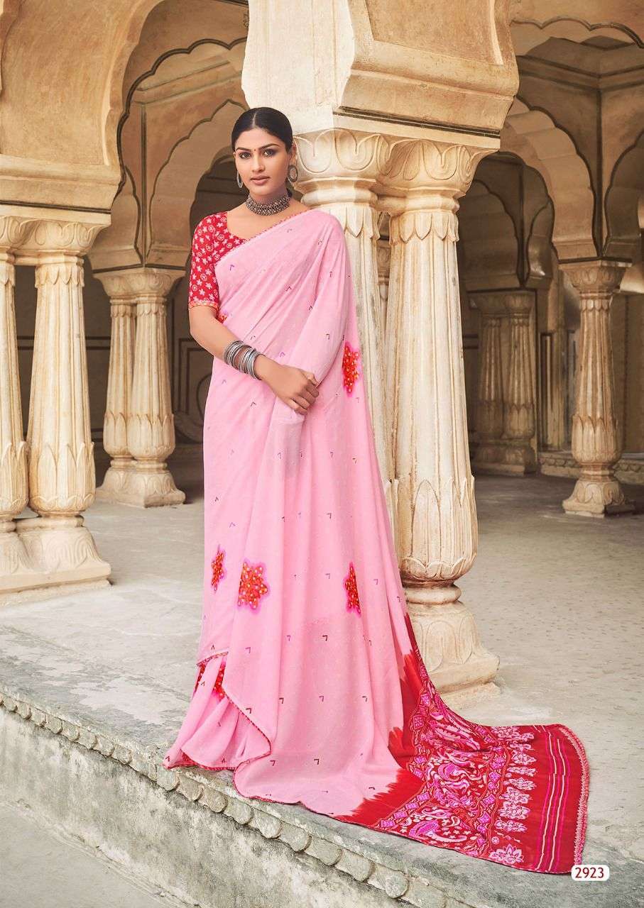 Lt Radha Casual Wear Georgette Saree Denting With Zari Print On Wholesale