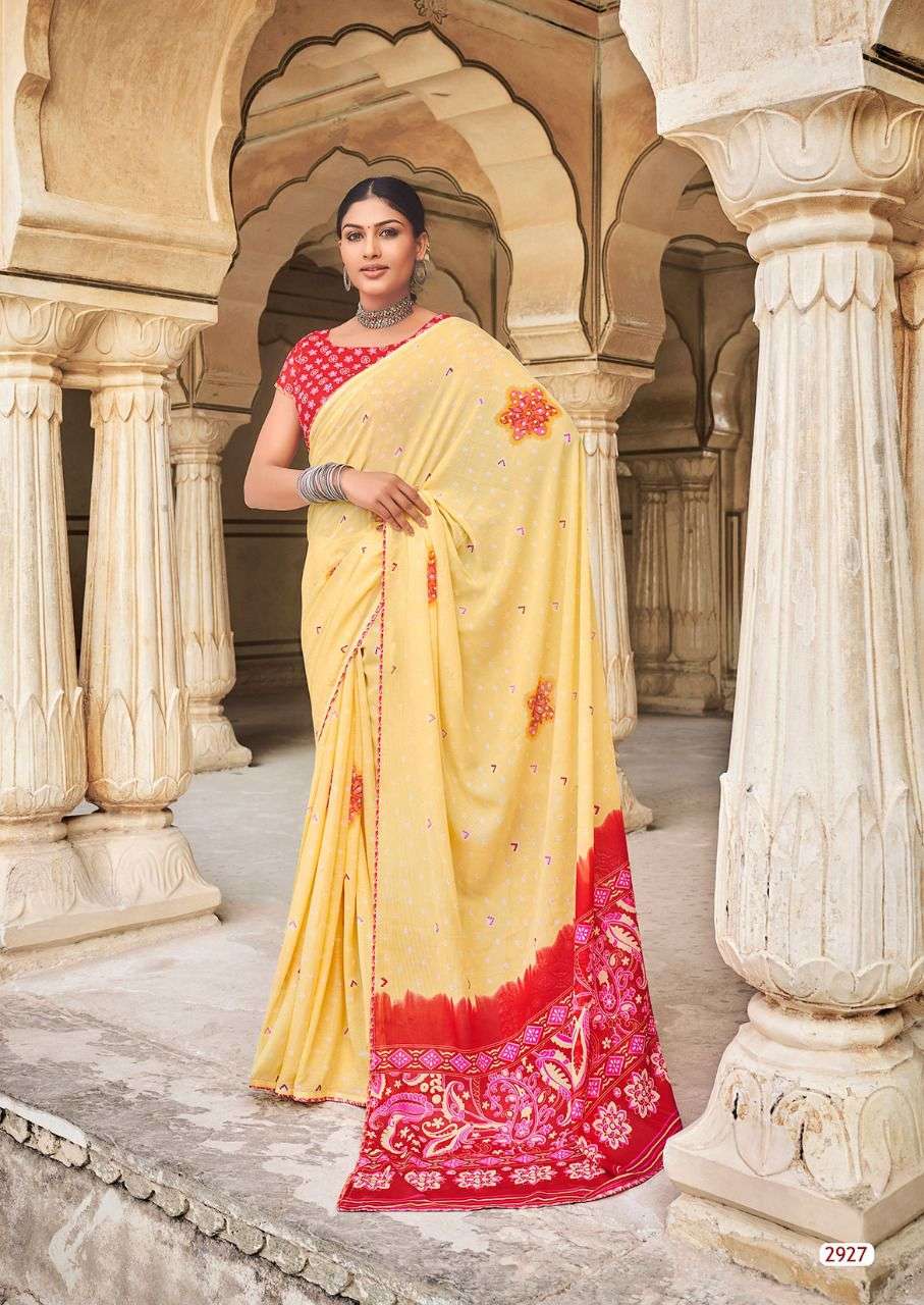 Lt Radha Casual Wear Georgette Saree Denting With Zari Print On Wholesale