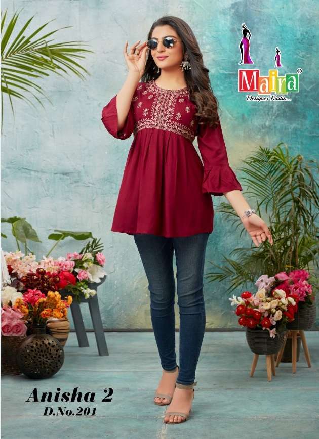Maira Anisha Vol-2 Designer Short Top With Fancy Thread On Wholesale 