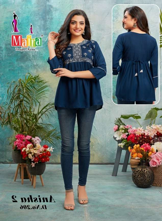 Maira Anisha Vol-2 Designer Short Top With Fancy Thread On Wholesale 