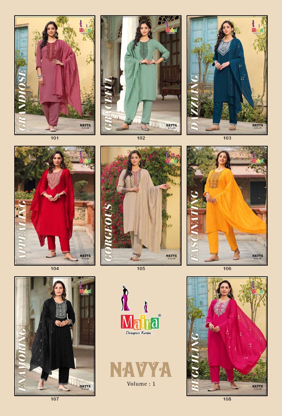 Maira Navya Vol 1 Heavy Fancy Viscose Bombay Material Kurti Pent With Dupatta On Wholesale
