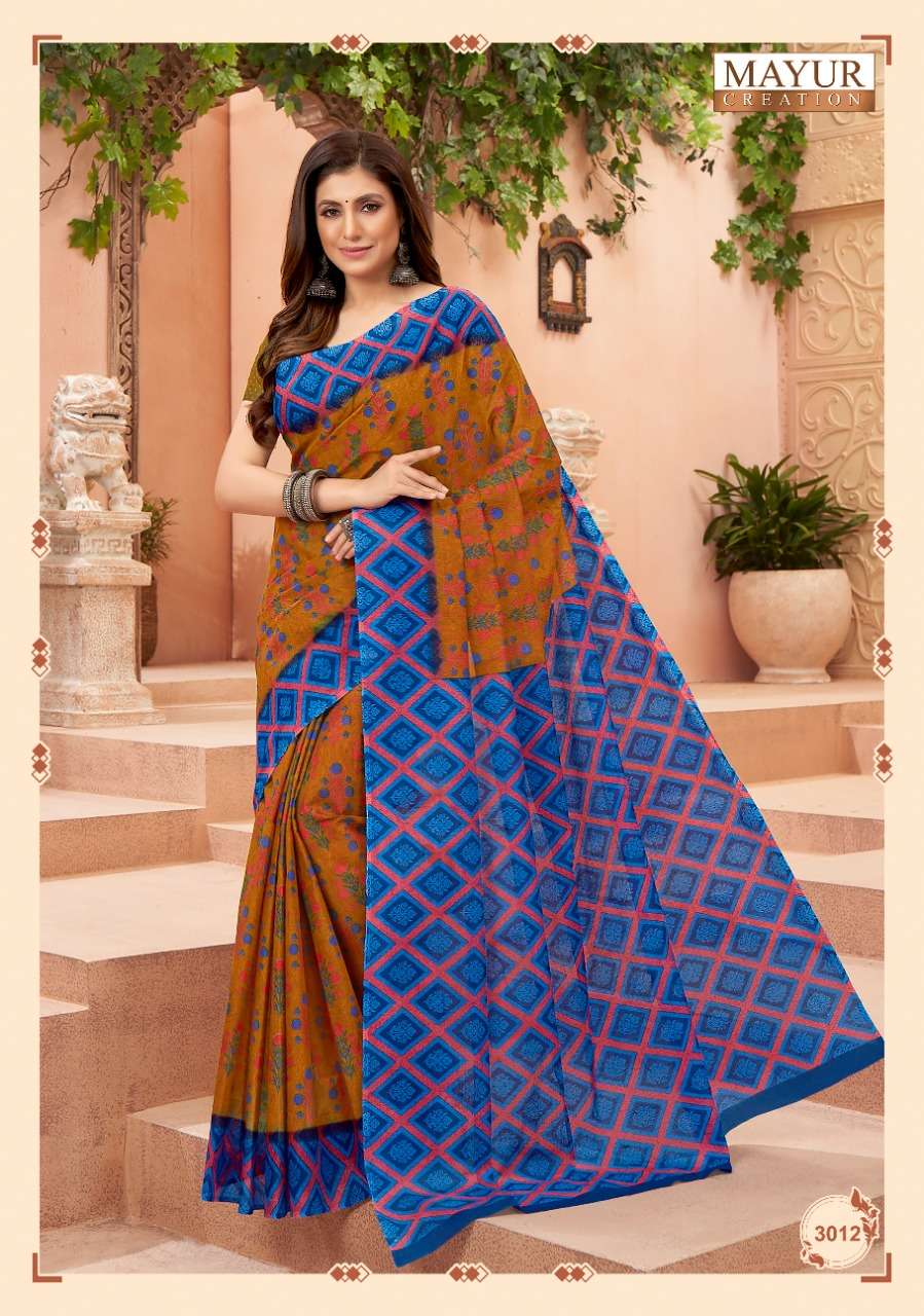 Mayur Vol 3  Chandani Pure Cotton Printed Fancy Saree On Wholesale