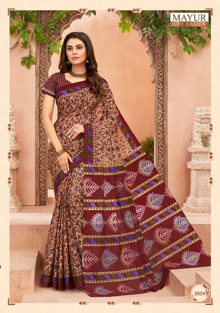 Mayur Vol 3  Chandani Pure Cotton Printed Fancy Saree On Wholesale