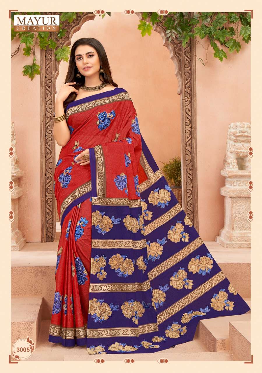 Mayur Vol 3  Chandani Pure Cotton Printed Fancy Saree On Wholesale
