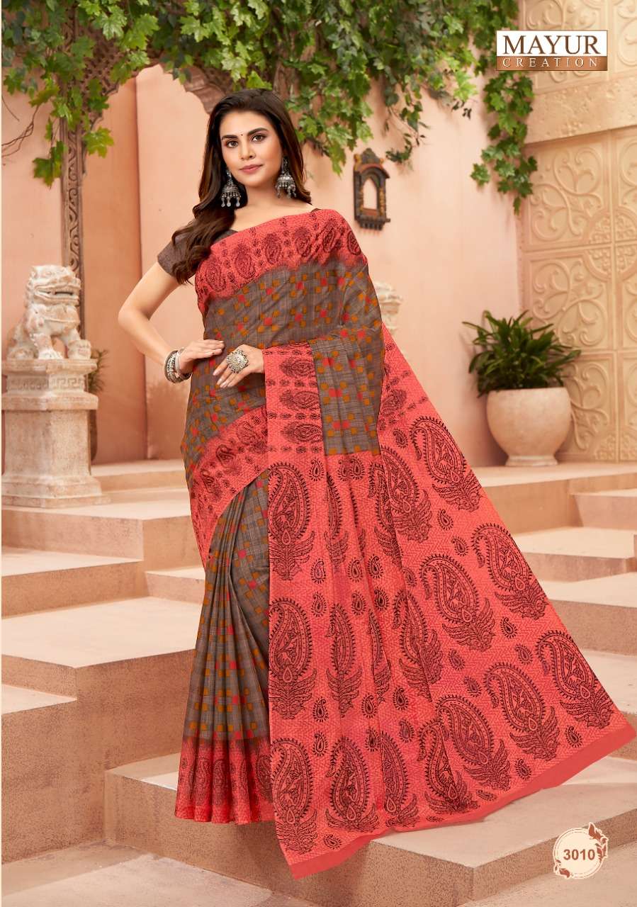 Mayur Vol 3  Chandani Pure Cotton Printed Fancy Saree On Wholesale