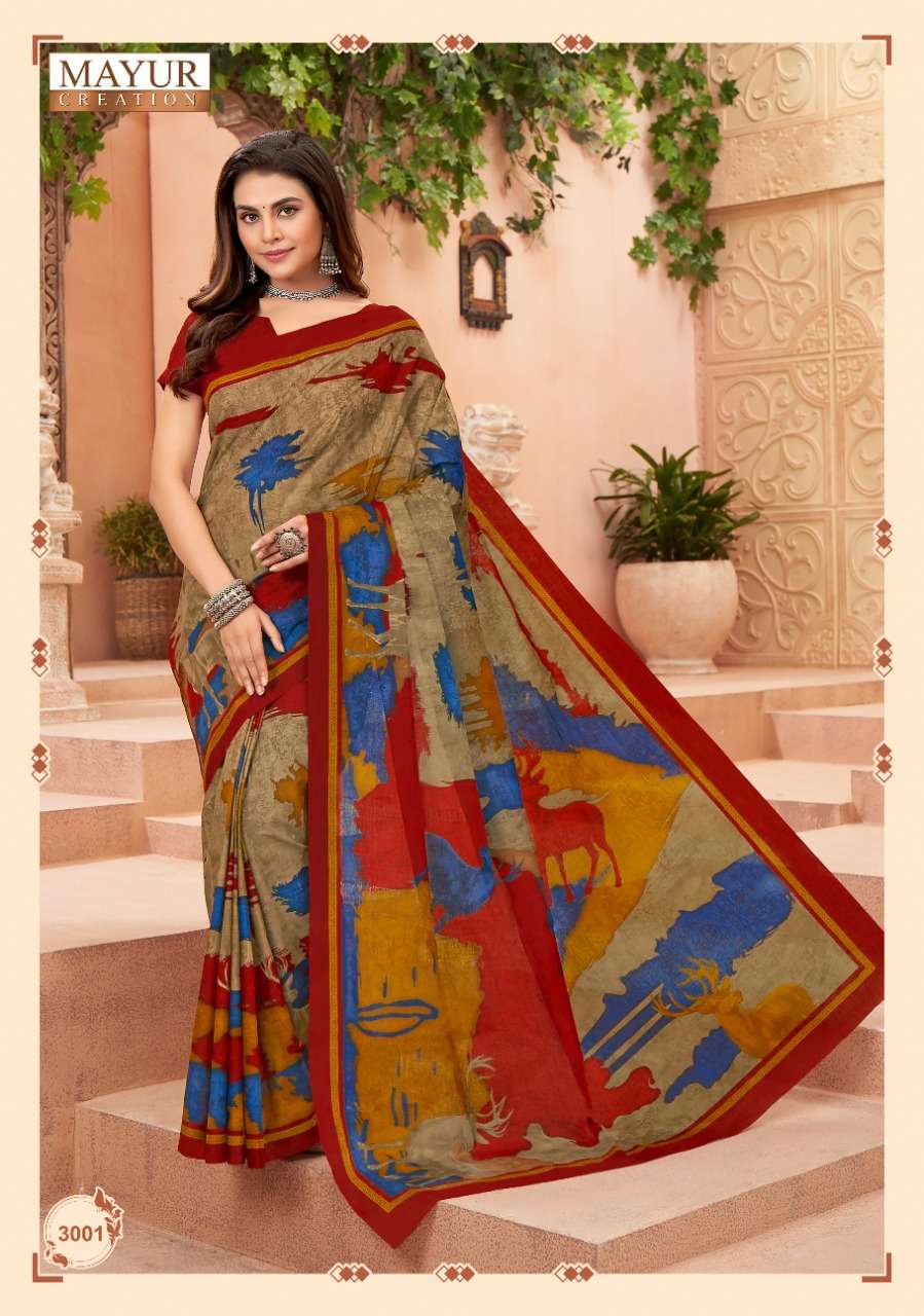 Mayur Vol 3  Chandani Pure Cotton Printed Fancy Saree On Wholesale