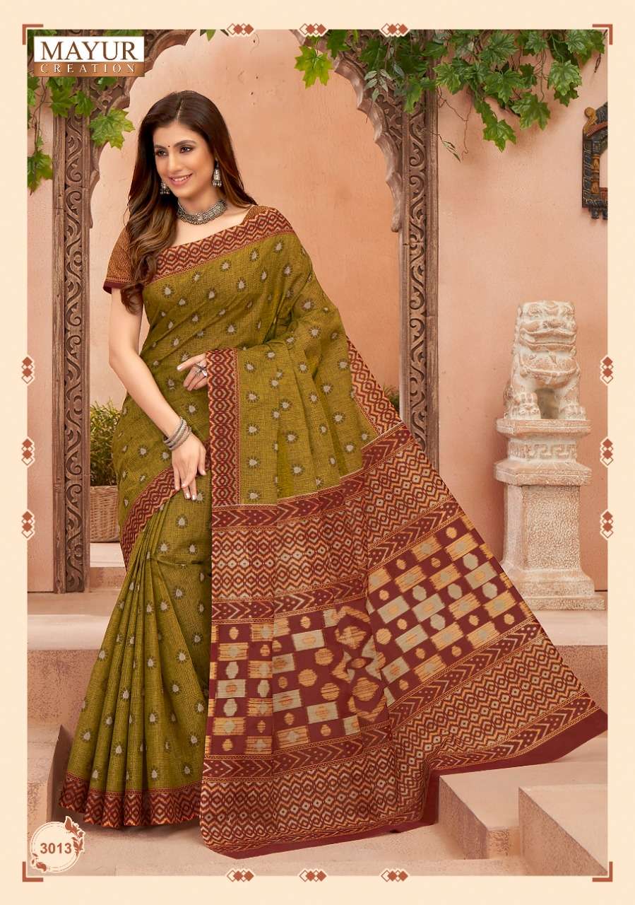 Mayur Vol 3  Chandani Pure Cotton Printed Fancy Saree On Wholesale