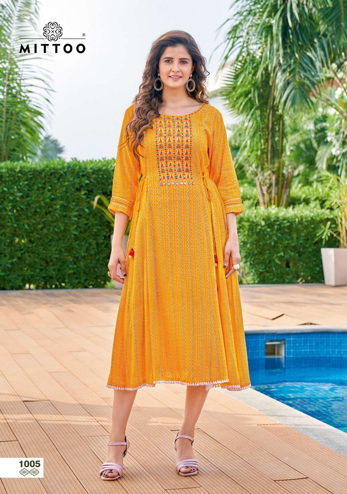 Mittoo Kanika  Rayon Wrinkle Print Thread Work And Handwork On Wholesale