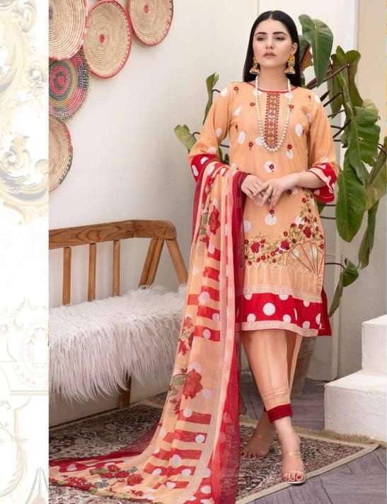 Np Print Haleema Lawn Cotton Printed With Neck Embroidery Suits On Wholesale