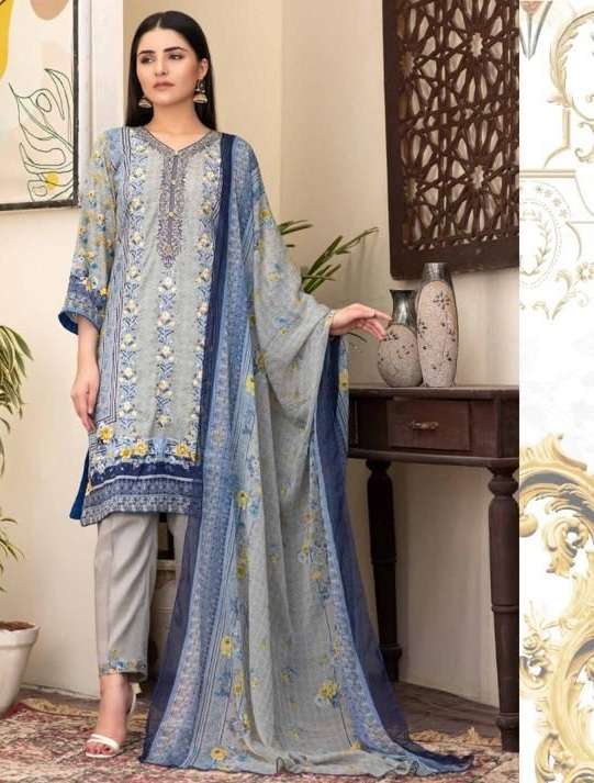 Np Print Haleema Lawn Cotton Printed With Neck Embroidery Suits On Wholesale