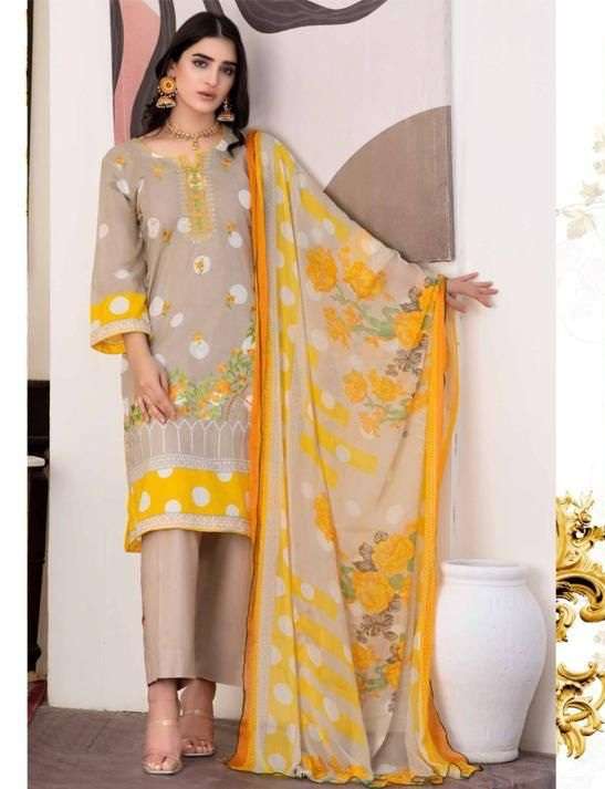 Np Print Haleema Lawn Cotton Printed With Neck Embroidery Suits On Wholesale