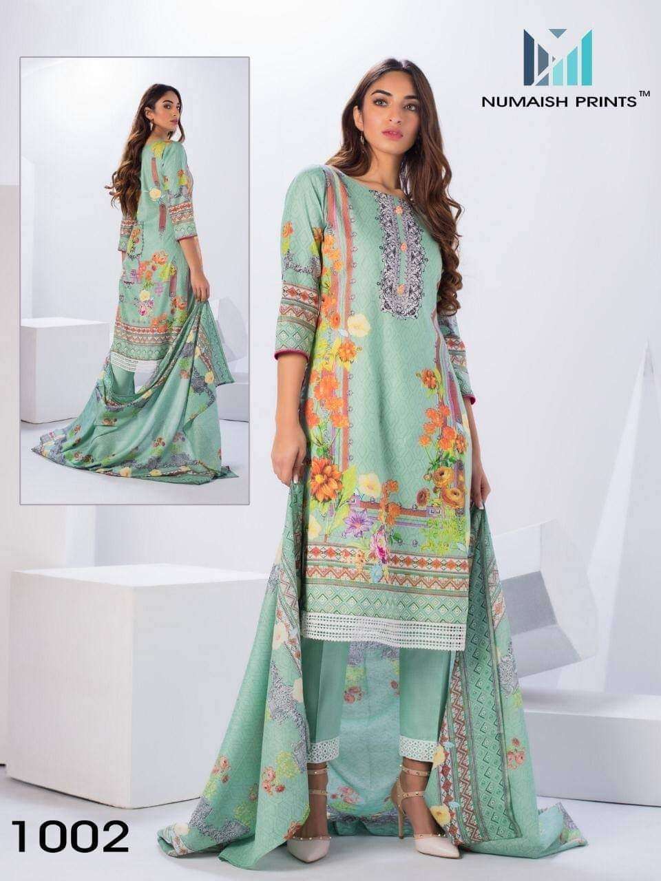Numaish Prints Mishaal Premium Lawn Cotton Printed Dress Materials On Wholesale