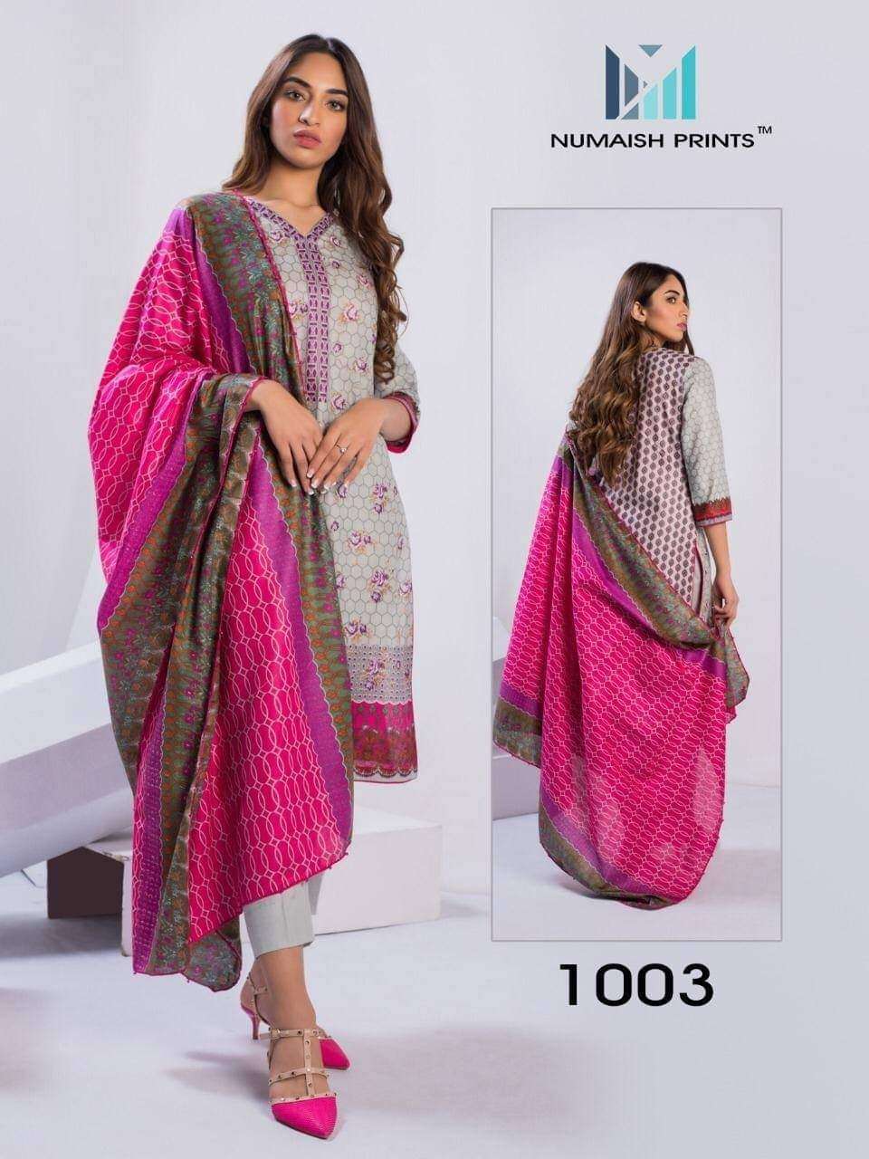 Numaish Prints Mishaal Premium Lawn Cotton Printed Dress Materials On Wholesale