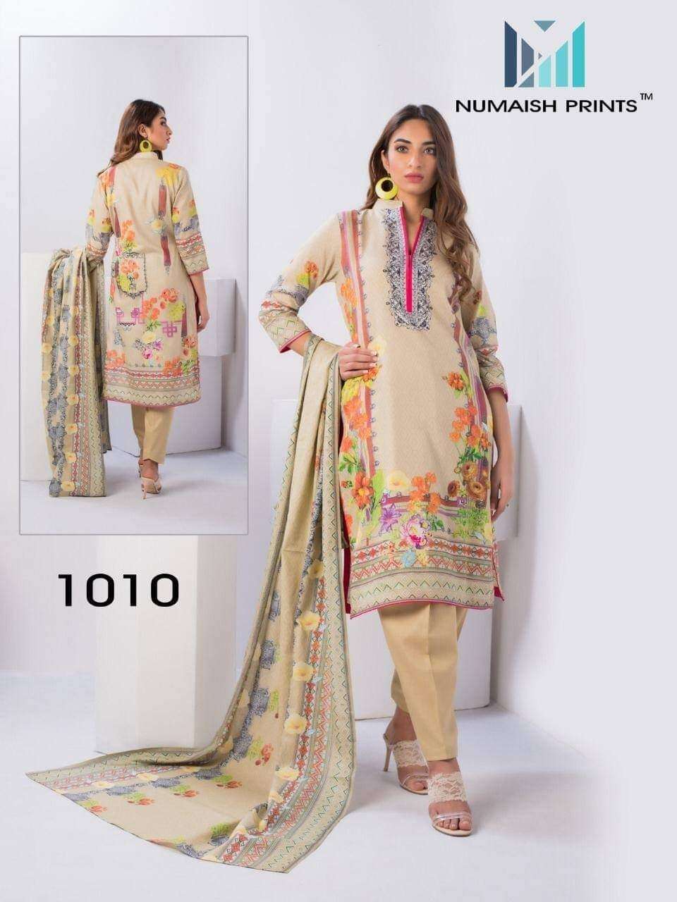 Numaish Prints Mishaal Premium Lawn Cotton Printed Dress Materials On Wholesale