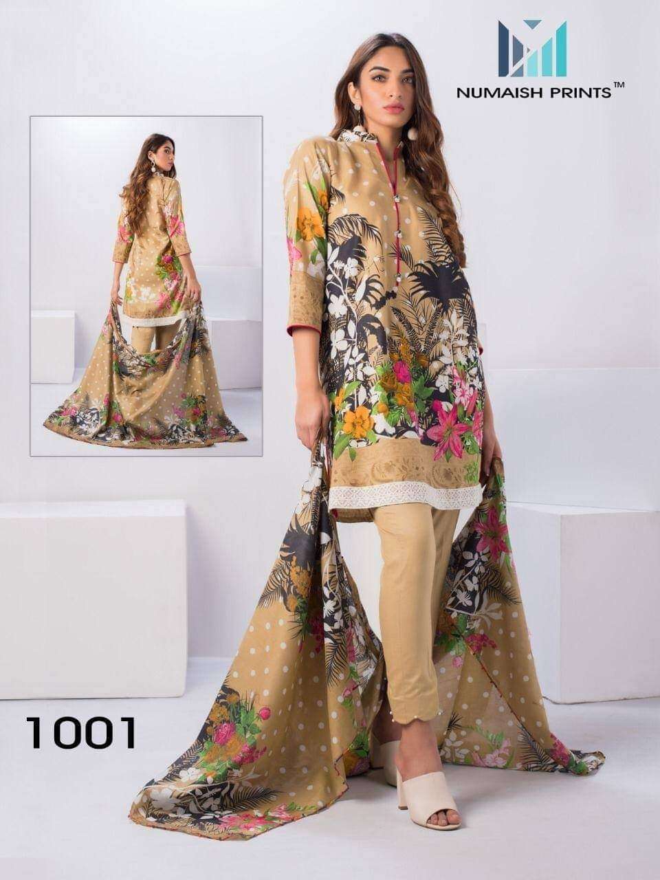 Numaish Prints Mishaal Premium Lawn Cotton Printed Dress Materials On Wholesale