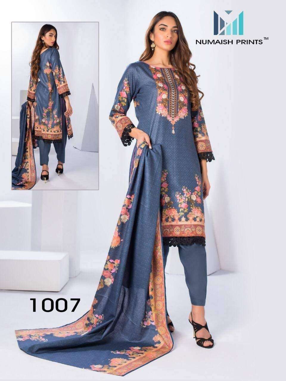 Numaish Prints Mishaal Premium Lawn Cotton Printed Dress Materials On Wholesale