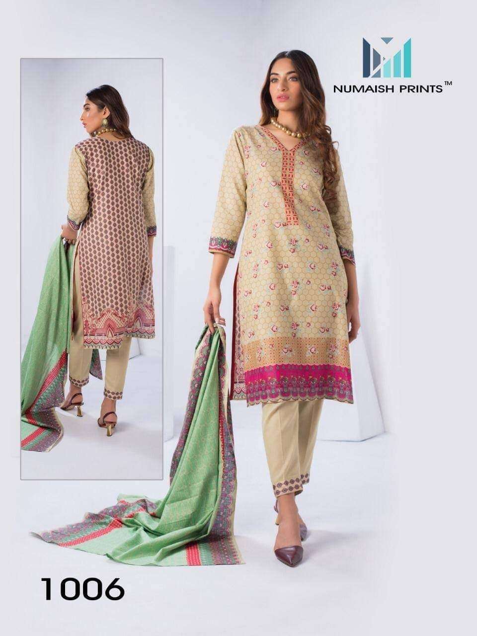 Numaish Prints Mishaal Premium Lawn Cotton Printed Dress Materials On Wholesale