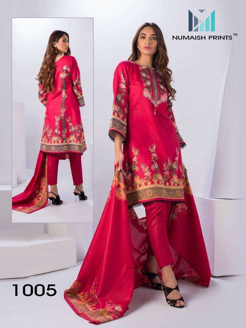 Numaish Prints Mishaal Premium Lawn Cotton Printed Dress Materials On Wholesale