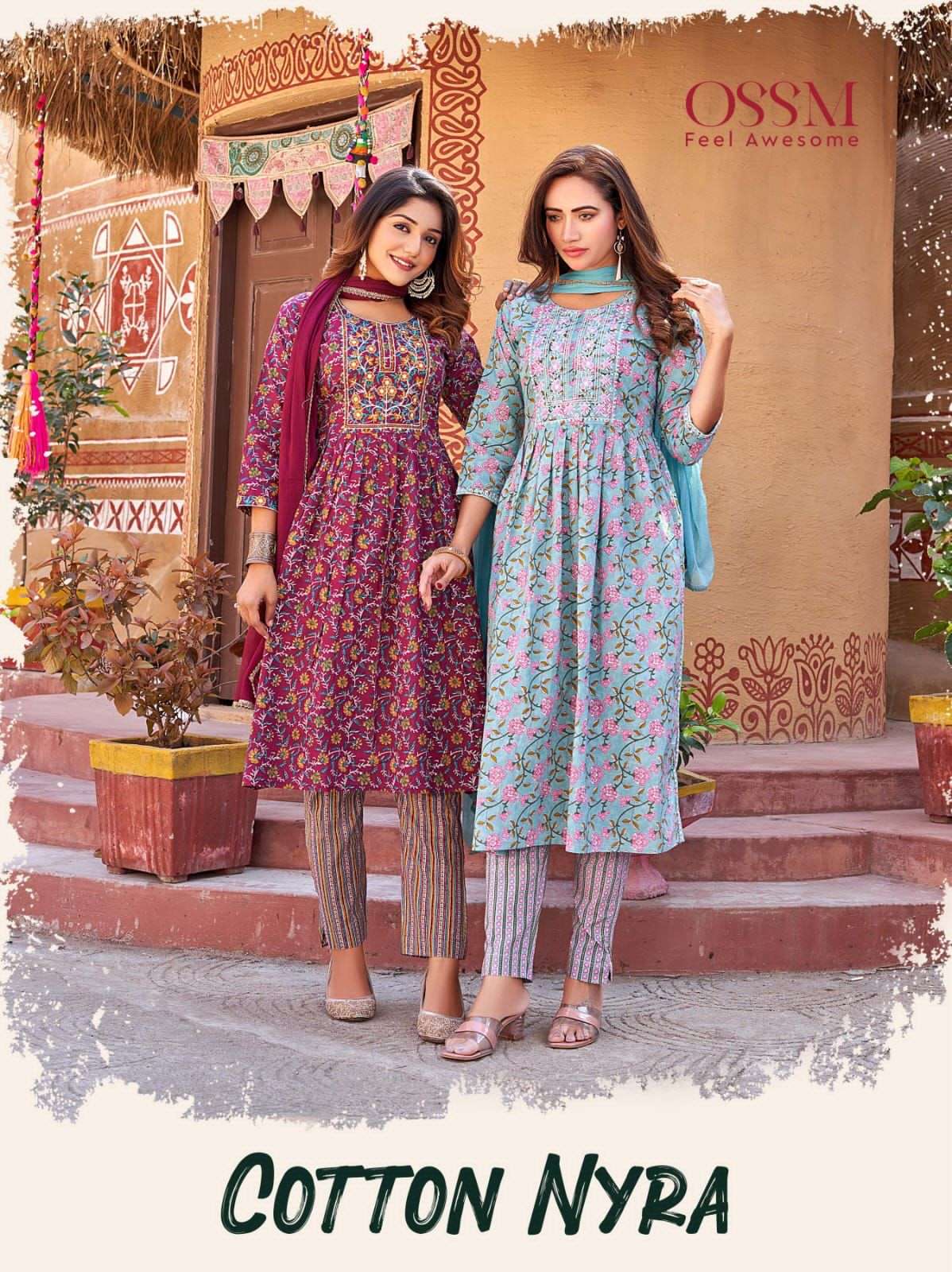Ossm Cotton Nyra Heavy Embroidery Top Bottom With Dupatta On Wholesale