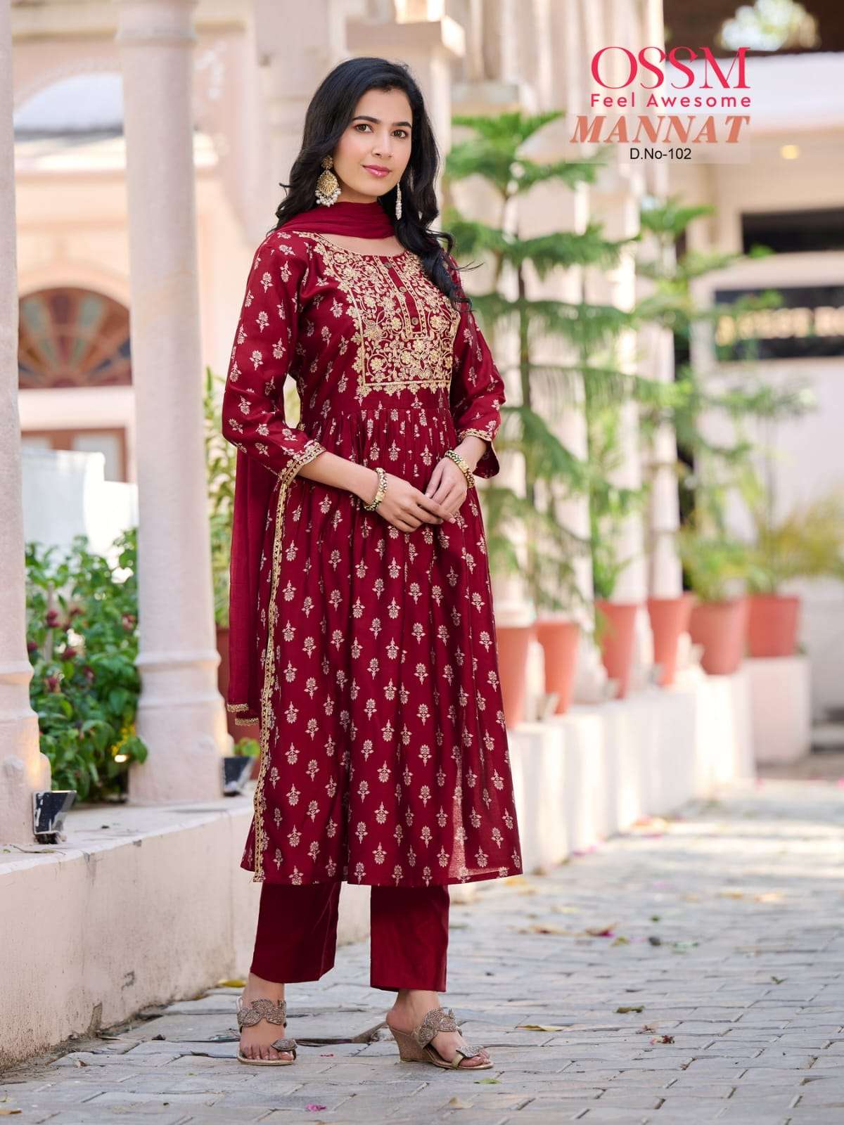 Ossm Mannat Vol 3 Premium Chanderi Modal Foil Print Kurti Pant Dupatta On Wholesale