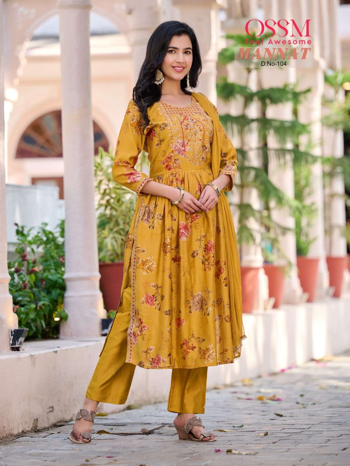 Ossm Mannat Vol 3 Premium Chanderi Modal Foil Print Kurti Pant Dupatta On Wholesale
