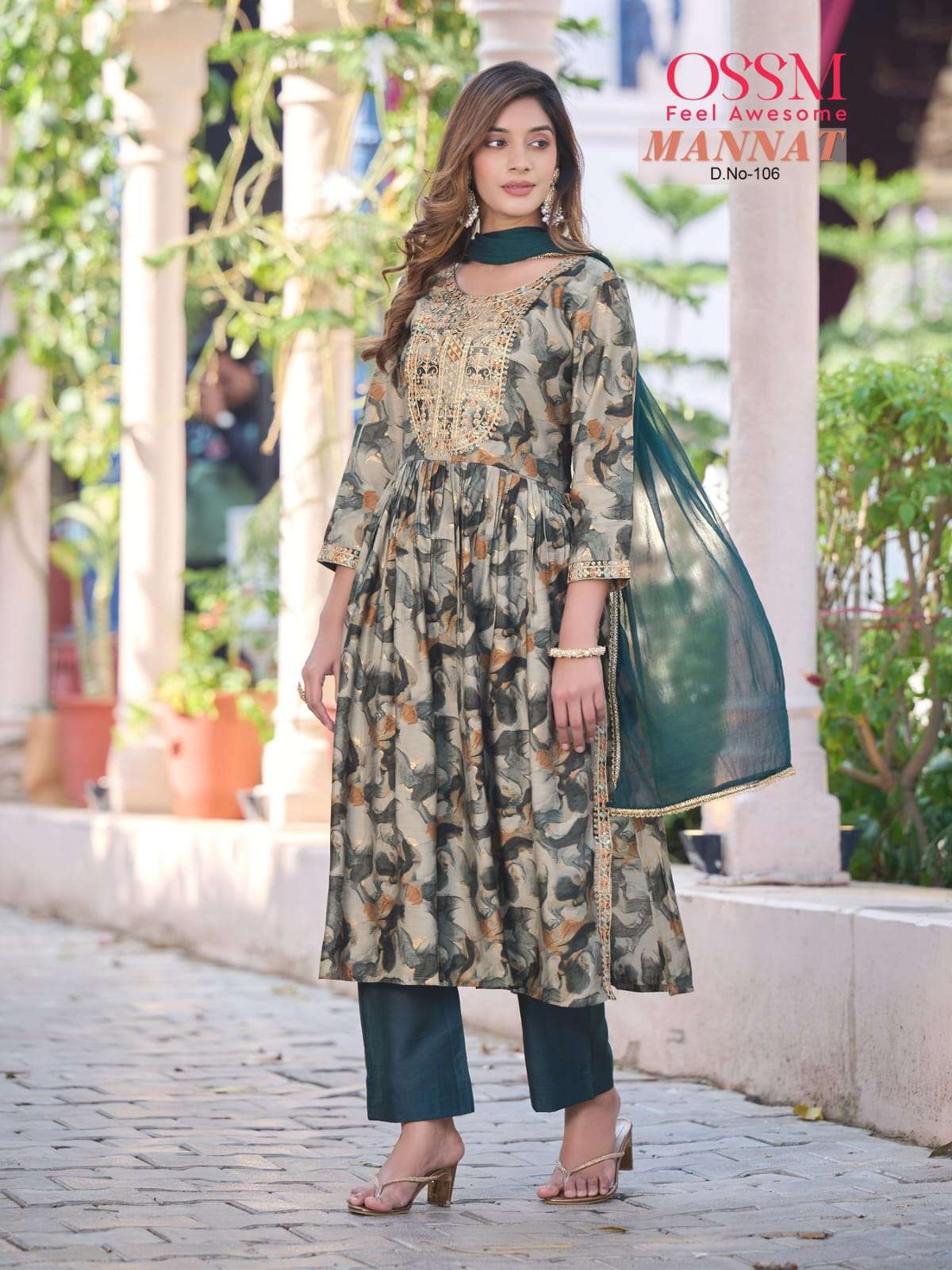 Ossm Mannat Vol 3 Premium Chanderi Modal Foil Print Kurti Pant Dupatta On Wholesale