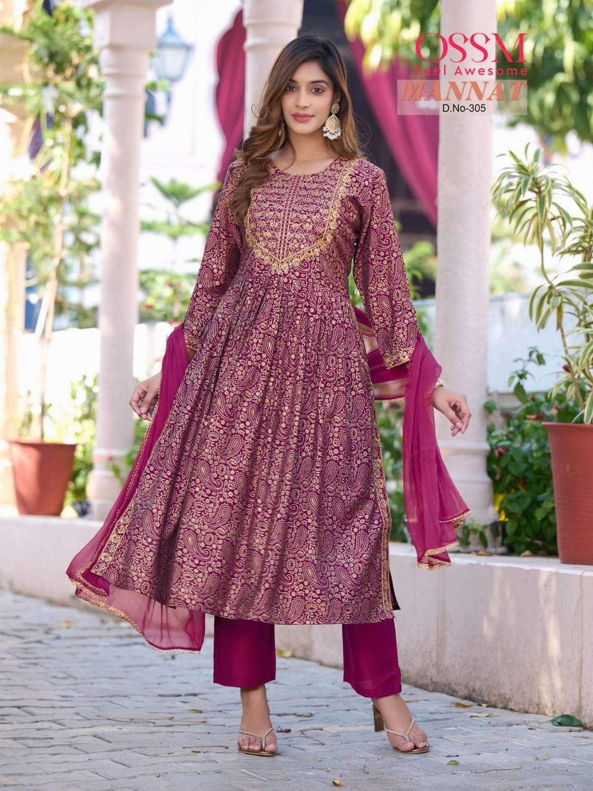 Ossm Mannat Vol 3 Premium Chanderi Modal Foil Print Kurti Pant Dupatta On Wholesale