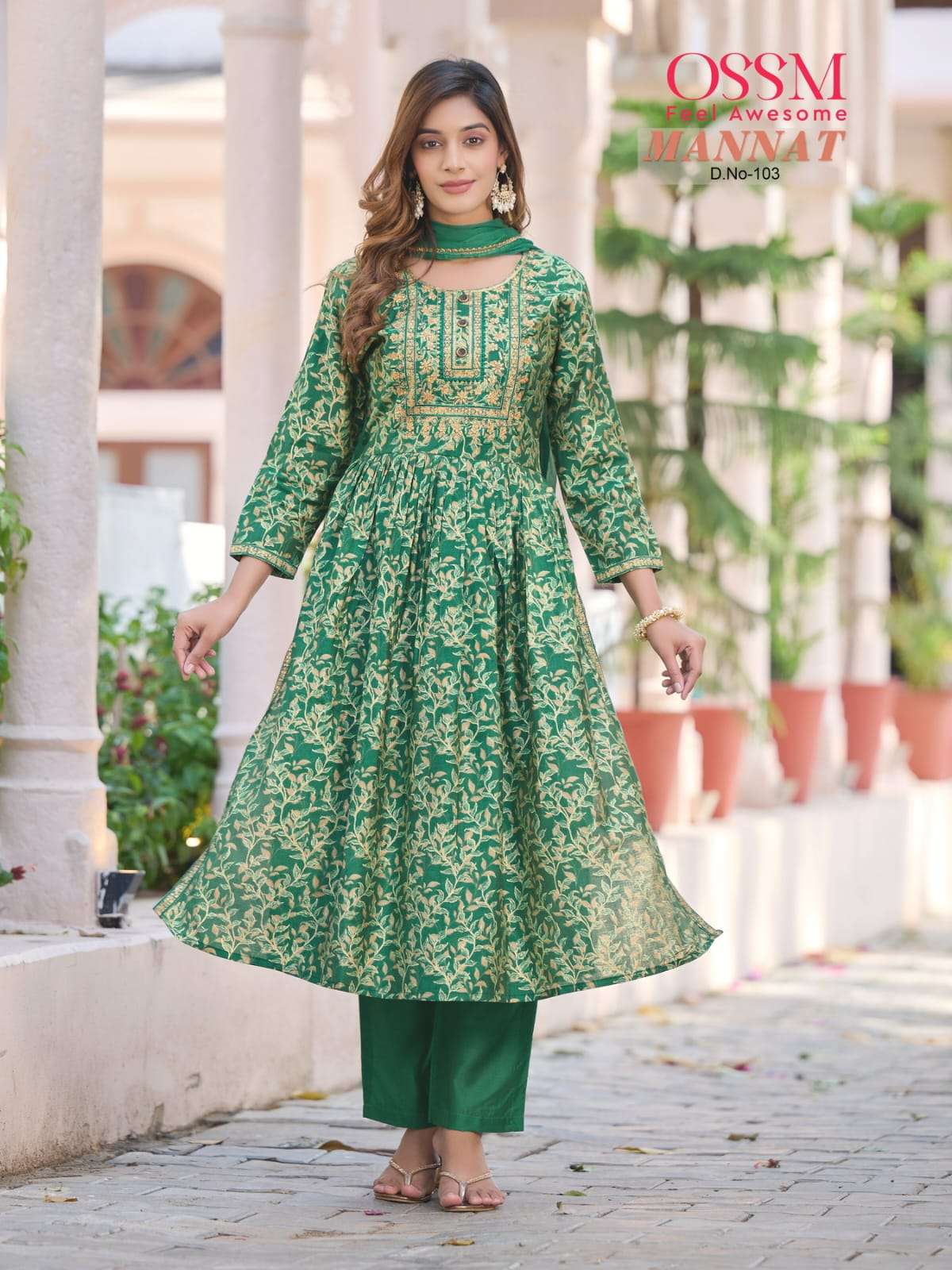 Ossm Mannat Vol 3 Premium Chanderi Modal Foil Print Kurti Pant Dupatta On Wholesale