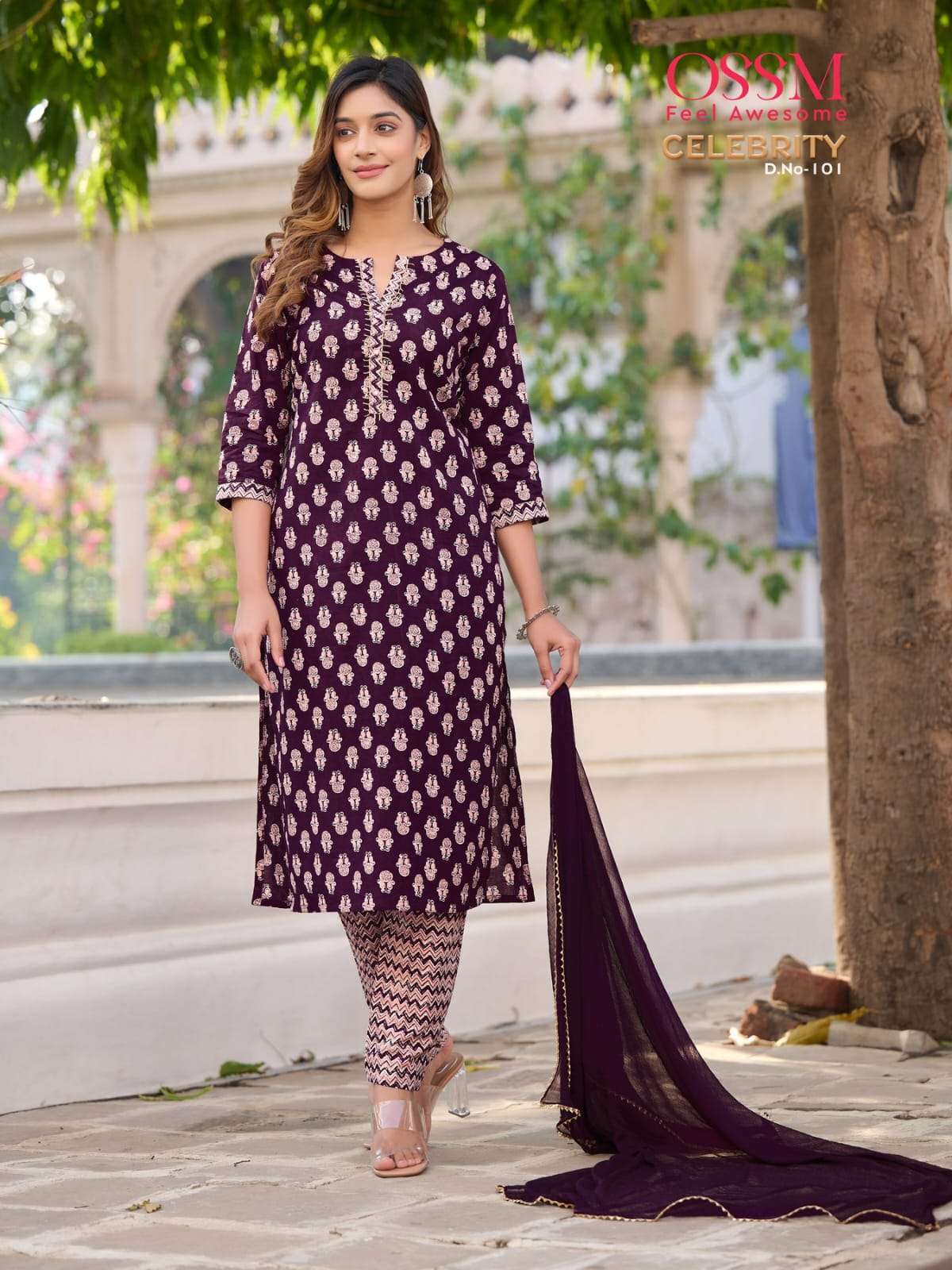 Ossm Present Celebrity Cotton Print Manual Work Top Bottom With Dupatta On Wholesale