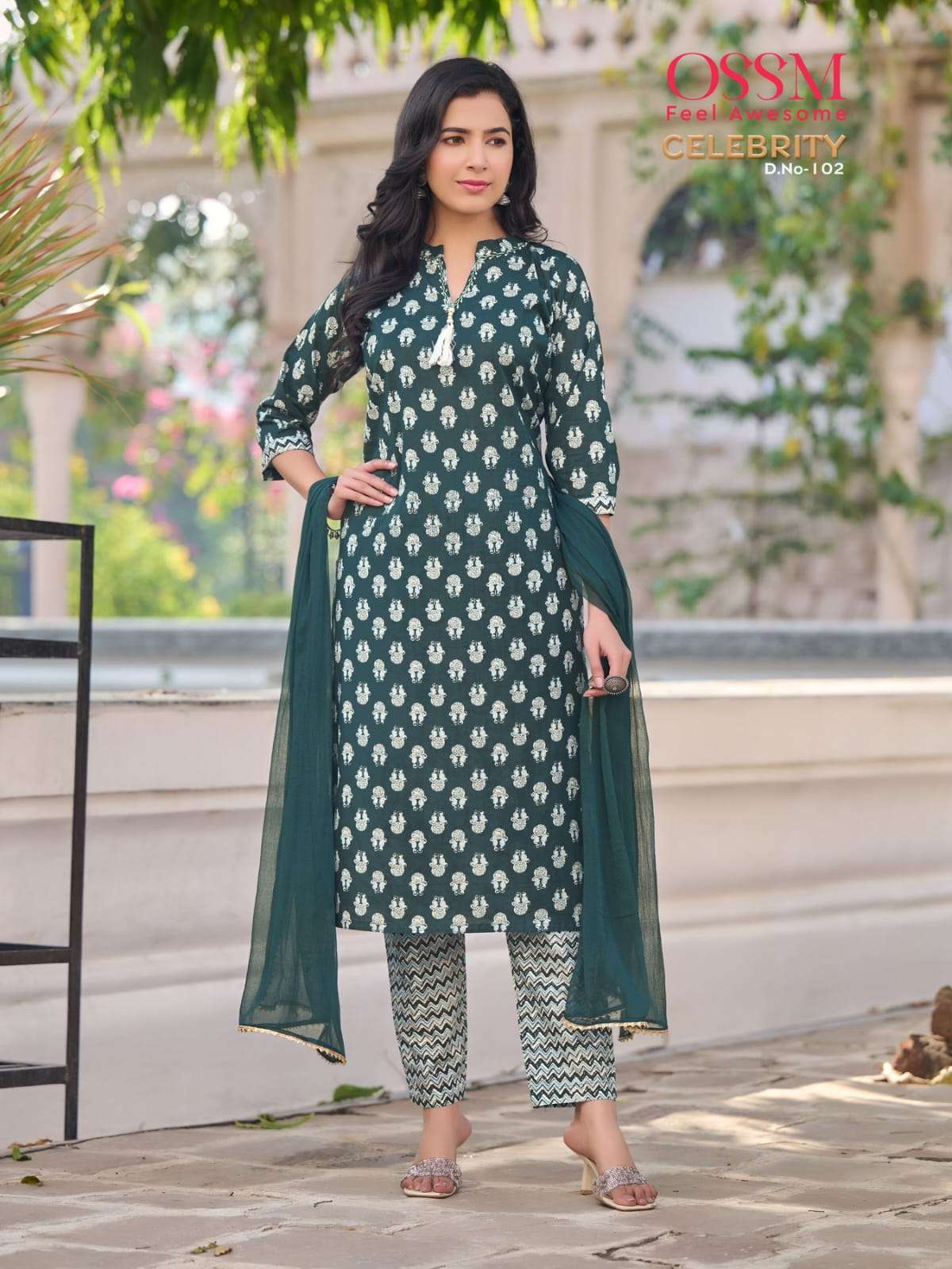 Ossm Present Celebrity Cotton Print Manual Work Top Bottom With Dupatta On Wholesale