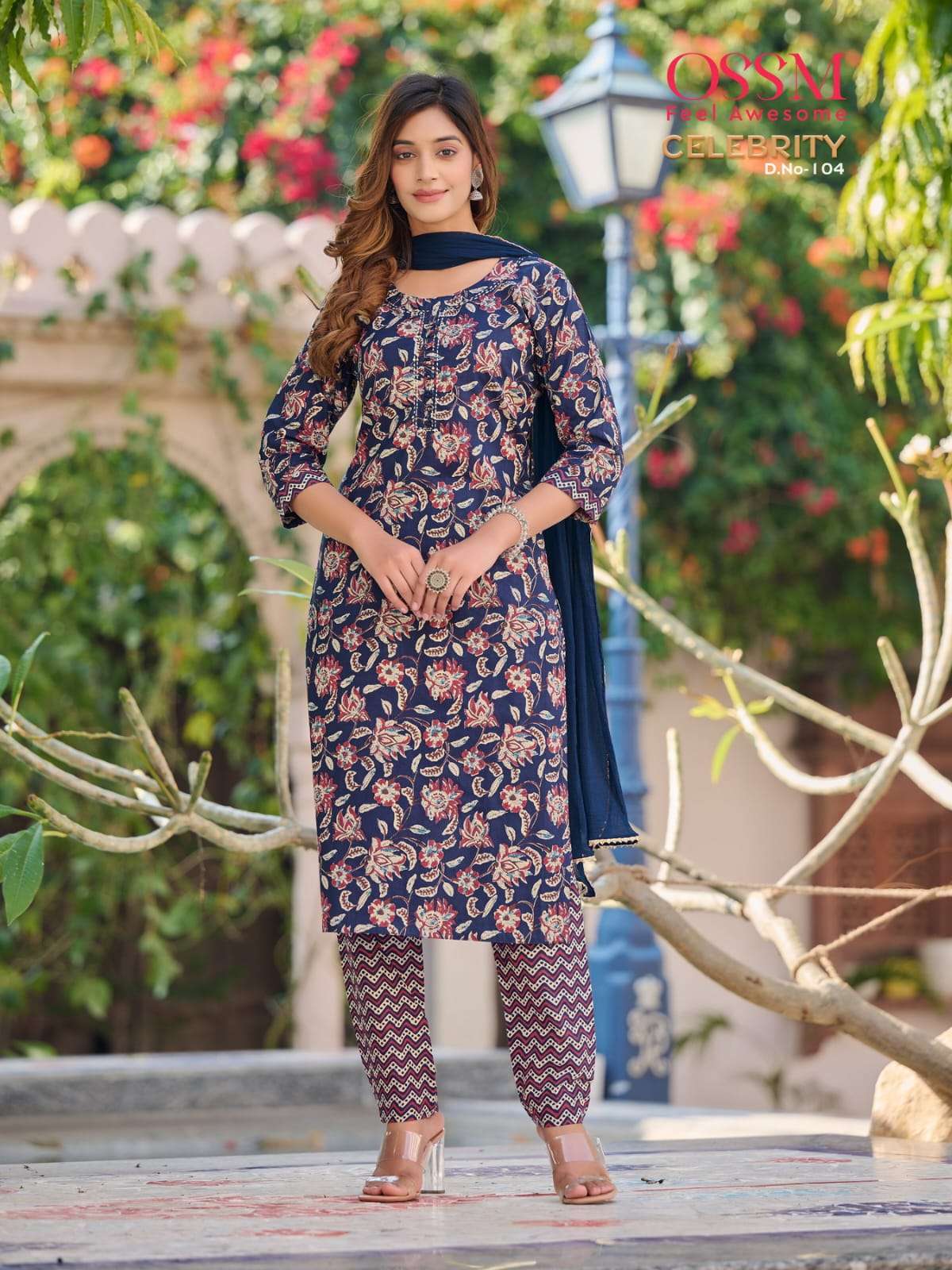 Ossm Present Celebrity Cotton Print Manual Work Top Bottom With Dupatta On Wholesale