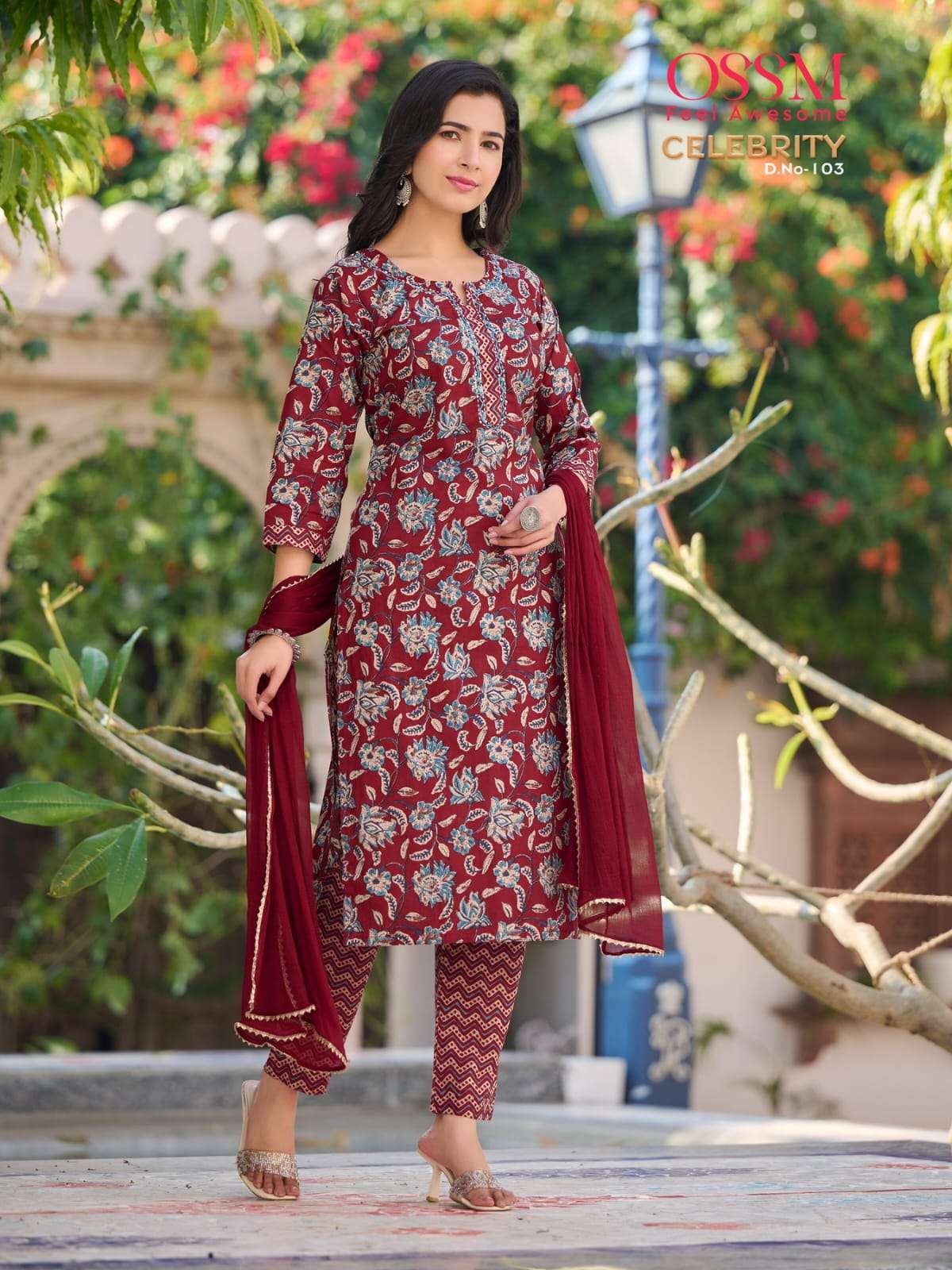 Ossm Present Celebrity Cotton Print Manual Work Top Bottom With Dupatta On Wholesale
